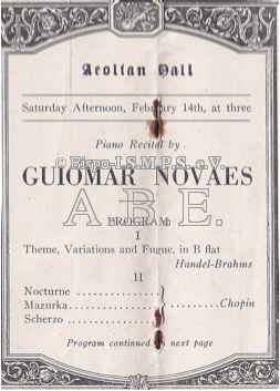 Guiomar Novaes, Aeolian Hall. Arquivo A.B.E.