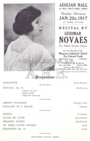 Guiomar Novaes, Aeolian Hall. Arquivo A.B.E.